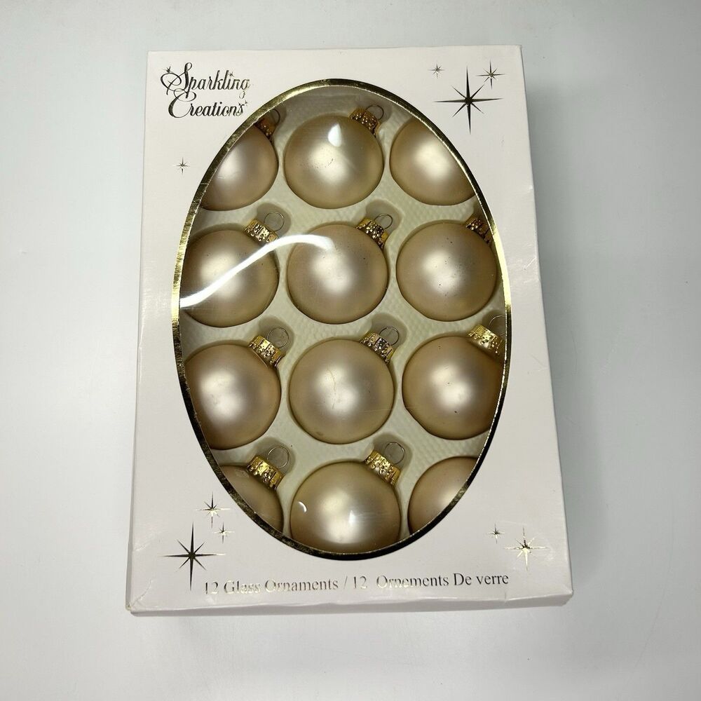 VTG 12ct Sparkling Creations Gold Cream Glass Small Christmas Ornaments 1.75”